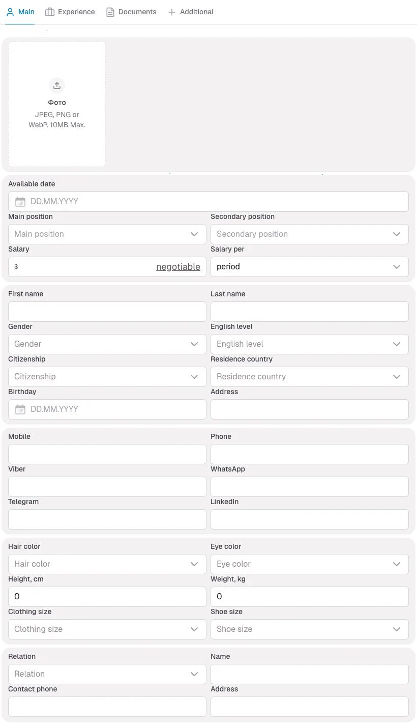 Light theme Classic application form