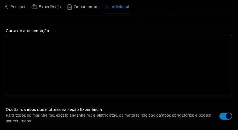 Seção de documentos Lista de documentos