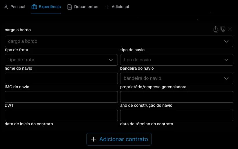 Sea Service Record (Experiência de serviço) Experiência de serviço marítimo