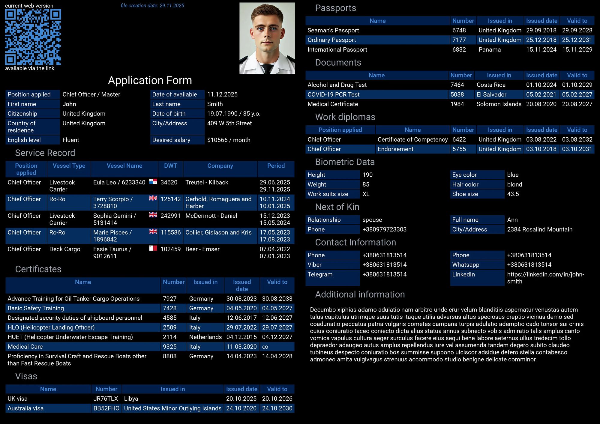 CV Sections Seaman CV Structure