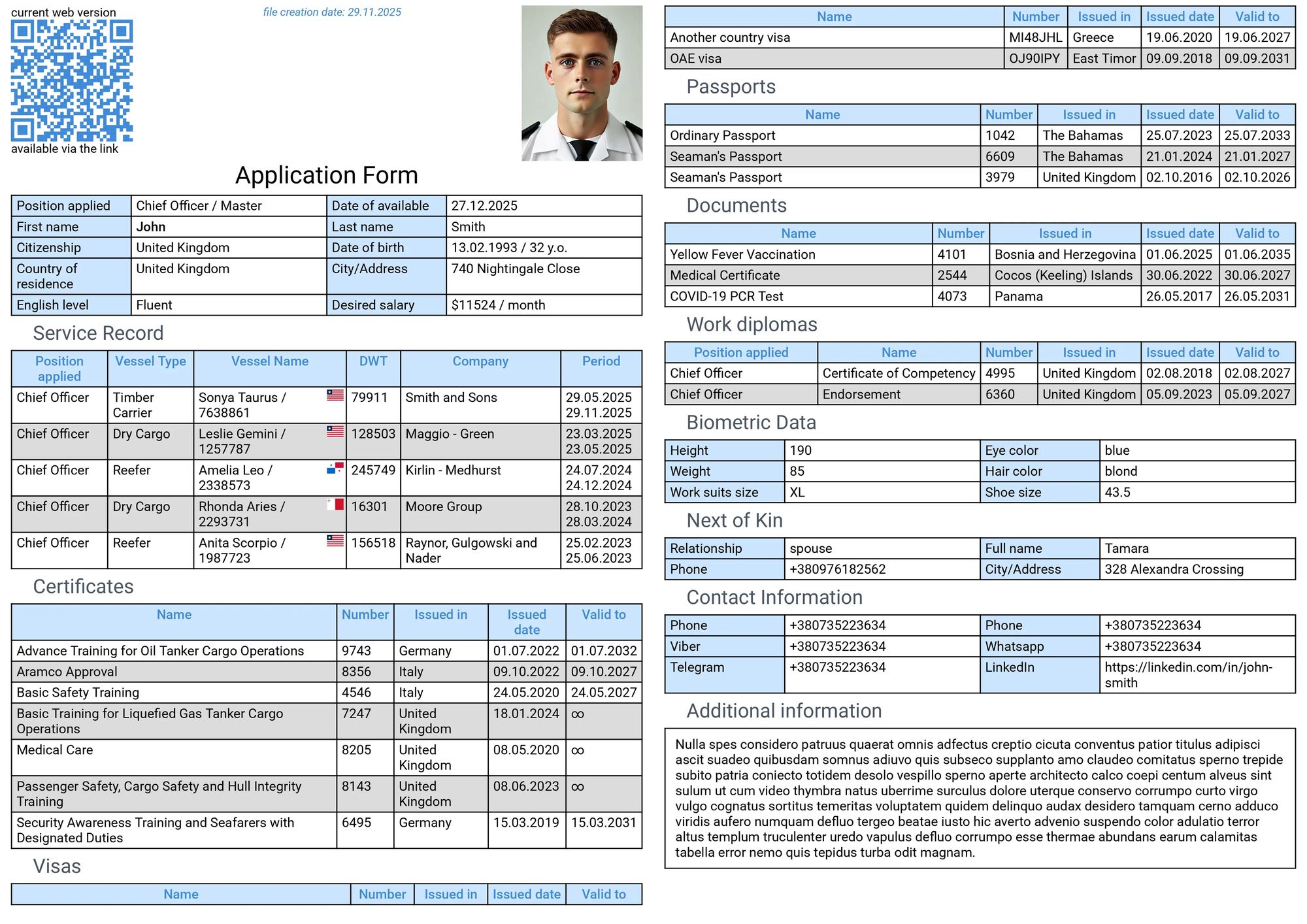CV Sections Seaman CV Structure