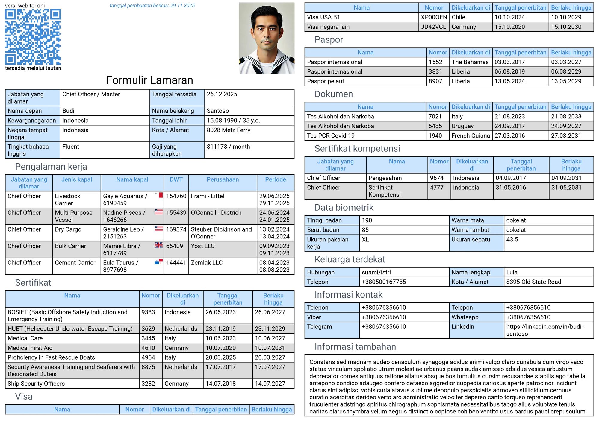 Bagian CV Struktur CV pelaut